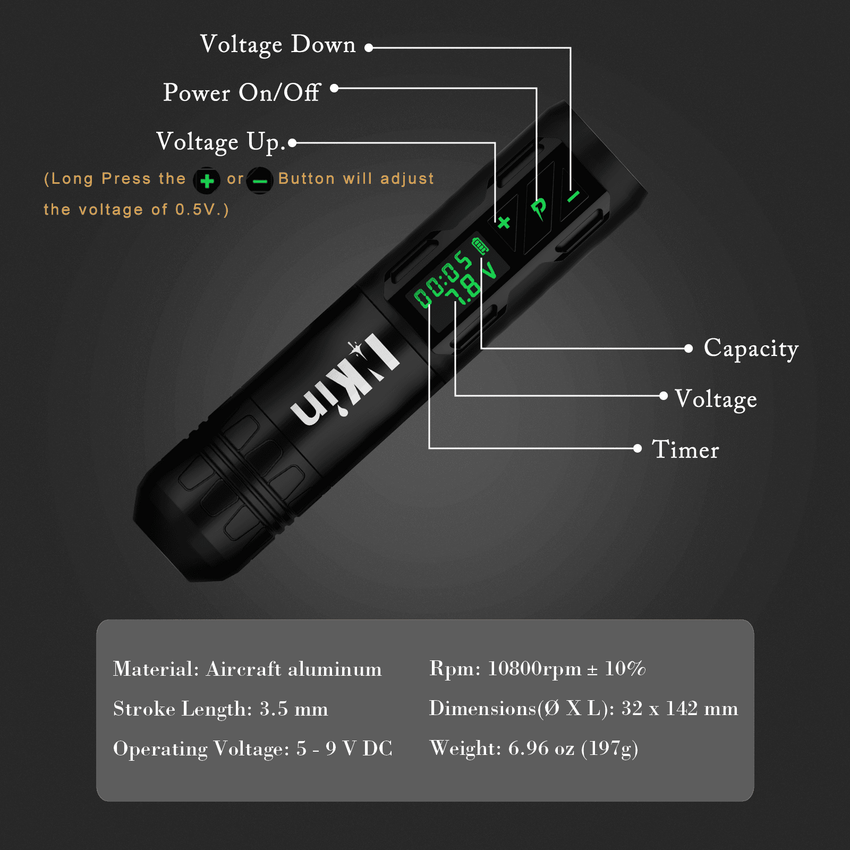 INKin CL2 3.5mm Stroke Wireless Tattoo Machine - INKin Tattoo Supply