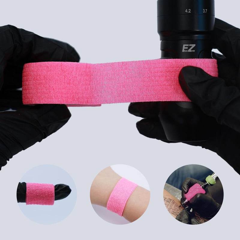 INKin Pink Tattoo Grip Tape 1 Inch x 5 Yards 24 Rolls Self-Adhesive Elastic Bandage Wrap, Cohesive PMU Tapes Pen Cover - INKin Tattoo Supply