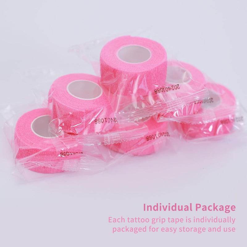 INKin Pink Tattoo Grip Tape 1 Inch x 5 Yards 24 Rolls Self-Adhesive Elastic Bandage Wrap, Cohesive PMU Tapes Pen Cover - INKin Tattoo Supply