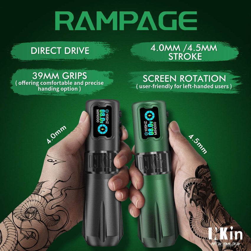 INKin Rampage Direct Drive 4.5/4.0mm Stroke Full Set Wireless Tattoo Machine Kit - INKin Tattoo Supply