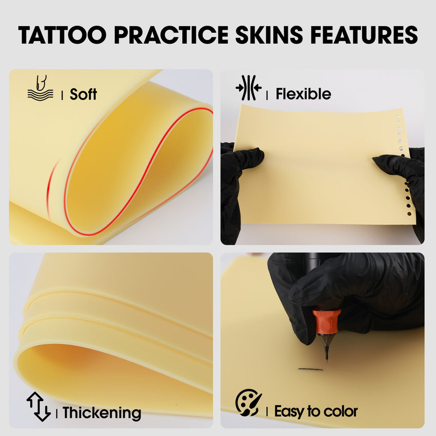 INKin Artificial Skin Tattoo 20 x 15 cm Thick 2 mm - Pack of 10 Practice Skin Tattoo Professional for Training (Beginners / Professionals) - INKin Tattoo Supply