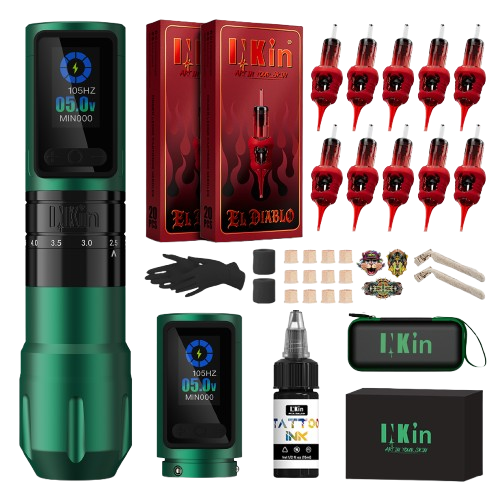 INKin Inferno Adjustable Stoke Full Beginner Set Wireless Tattoo Machine Kit -- EU Warehouse - INKin Tattoo Supply