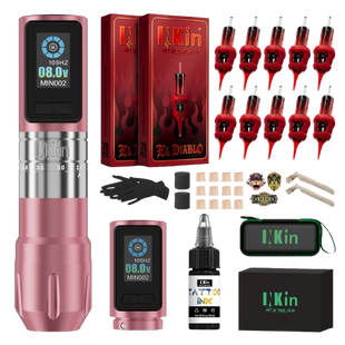 INKin Inferno Verstellbarer Hub Komplettes Anfänger-Set Kabelloses Tattoo-Maschinen-Kit -- EU-Lager