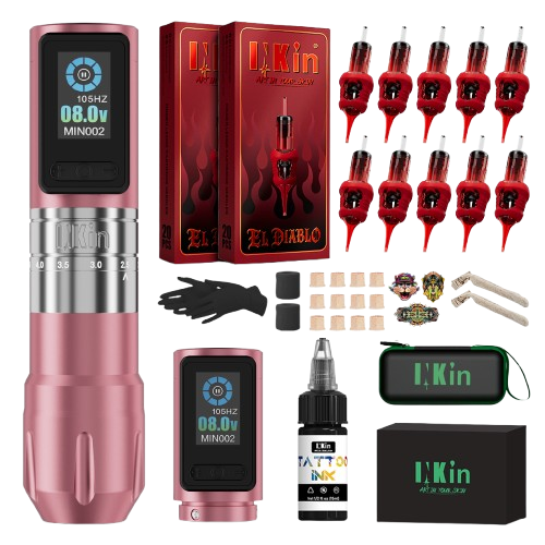 INKin Inferno Adjustable Stoke Full Beginner Set Wireless Tattoo Machine Kit -- EU Warehouse