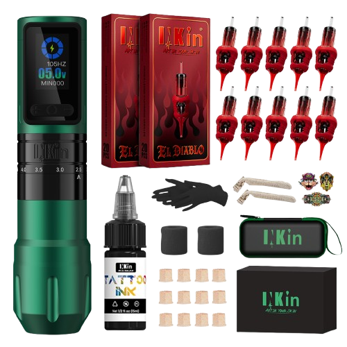 INKin Inferno Adjustable Stoke Full Beginner Set Wireless Tattoo Machine Kit -- EU Warehouse