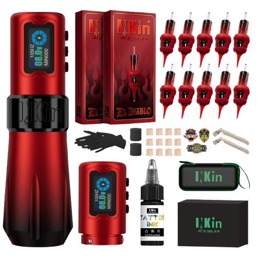 INKin Rampage 5.0mm Stroke Wireless Tattoo Machine Kit with Ink & Cartridges – Professional Complete Tattoo Set -- EU Warehouse