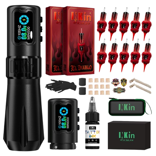 INKin Rampage 4.5/4.0mm Stroke Direct Drive Full Set Wireless Tattoo Machine Kit -- EU Warehouse