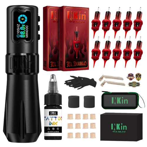 INKin Rampage 4.5/4.0mm Stroke Direct Drive Full Set Wireless Tattoo Machine Kit -- EU Warehouse