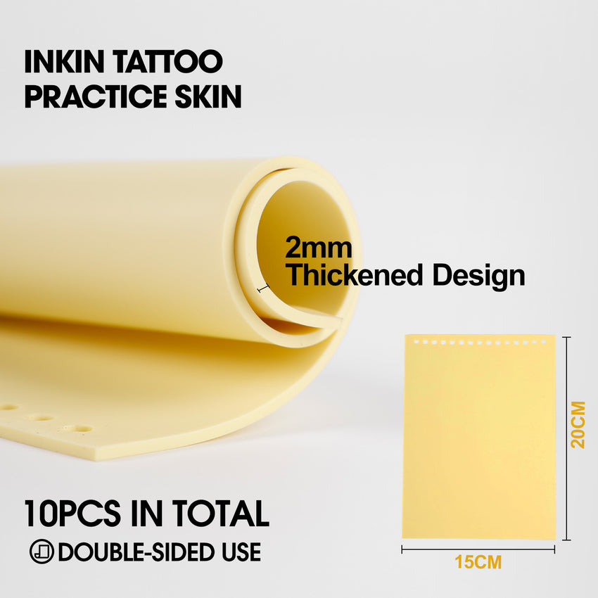 INKin Artificial Skin Tattoo 20 x 15 cm Thick 2 mm - Pack of 10 Practice Skin Tattoo Professional for Training (Beginners / Professionals) - INKin Tattoo Supply