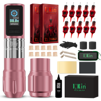 INKin Inferno Adjustable Stroke Wireless Tattoo Machine Kit with Ink & Cartridges – Full Beginner Tattoo Set Pink