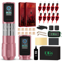 INKin Inferno Adjustable Stroke Wireless Tattoo Machine Kit with Ink & Cartridges – Full Beginner Tattoo Set Pink