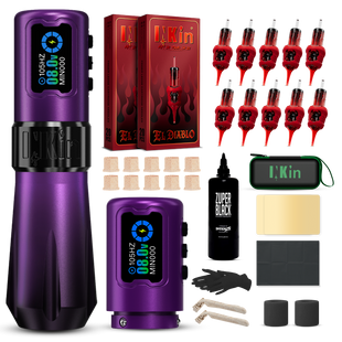 INKin Rampage 4.0/4.5mm Stroke Wireless Tattoo Machine Kit with Ink & Cartridges – Complete Tattoo Set