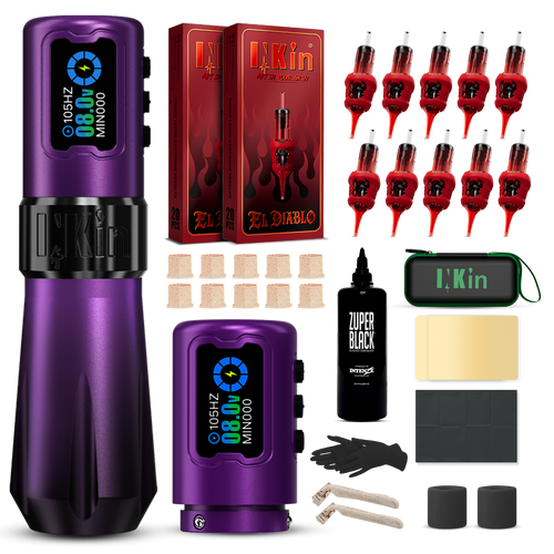 INKin Rampage 4.0/4.5mm Stroke Wireless Tattoo Machine Kit with Ink & Cartridges – Complete Tattoo Set