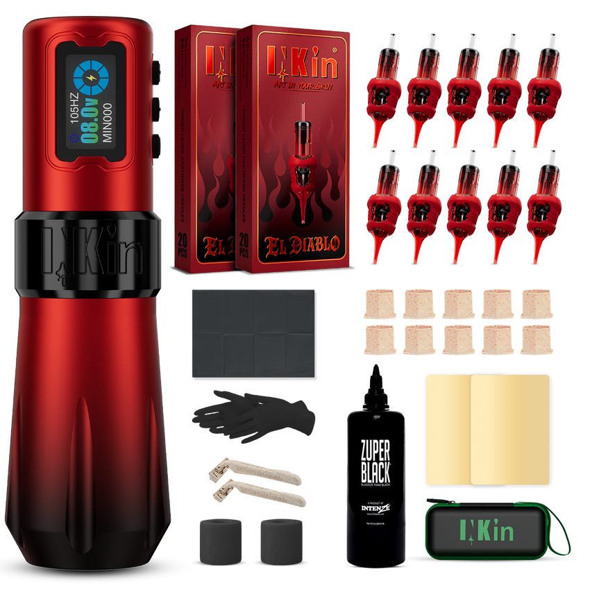 INKin Rampage 5.0mm Stroke Wireless Tattoo Machine Kit with Ink & Cartridges – Professional Complete Tattoo Set
