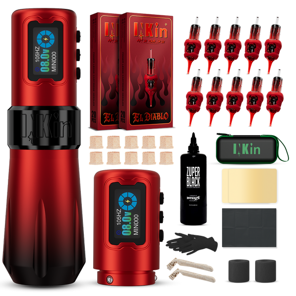 INKin Rampage 5.0mm Stroke Wireless Tattoo Machine Kit with Ink & Cartridges – Professional Complete Tattoo Set