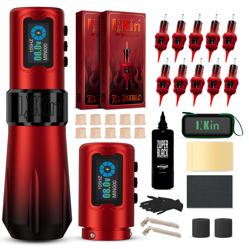 INKin Rampage 5.0mm Stroke Wireless Tattoo Machine Kit with Ink & Cartridges – Professional Complete Tattoo Set