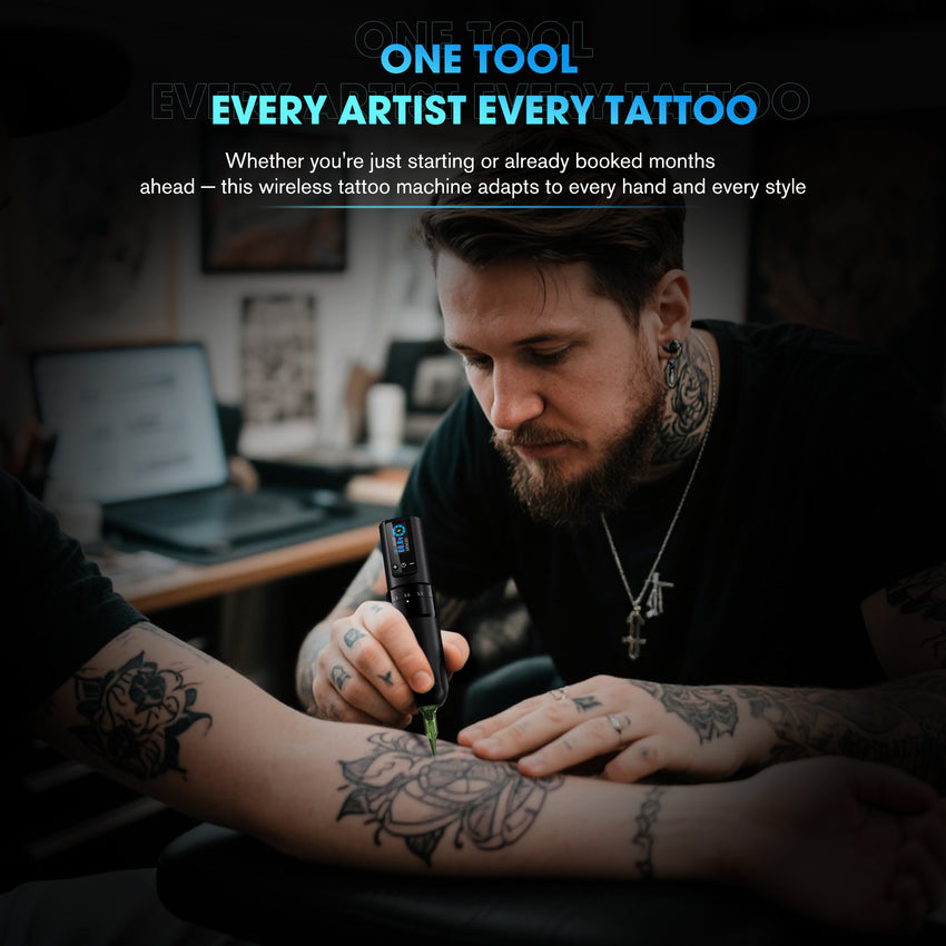 INKin Tattoo Machine Kit, Wireless Tattoo Machine with 2.2-4.2mm Stroke Length and 1600mAh Batteries, Complete Tattoo Accessory Set with Bluetooth Tattoo Printer, Stencil Supplies, Tattoo Ink and Needles - INKin Tattoo Supply