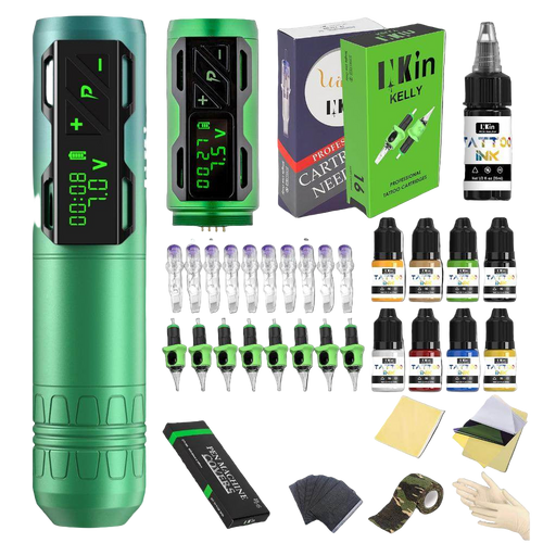 INKin CL2 4.0mm Stroke Wireless Full Set Tattoo Machine Kit Bundle (2 Batteries)