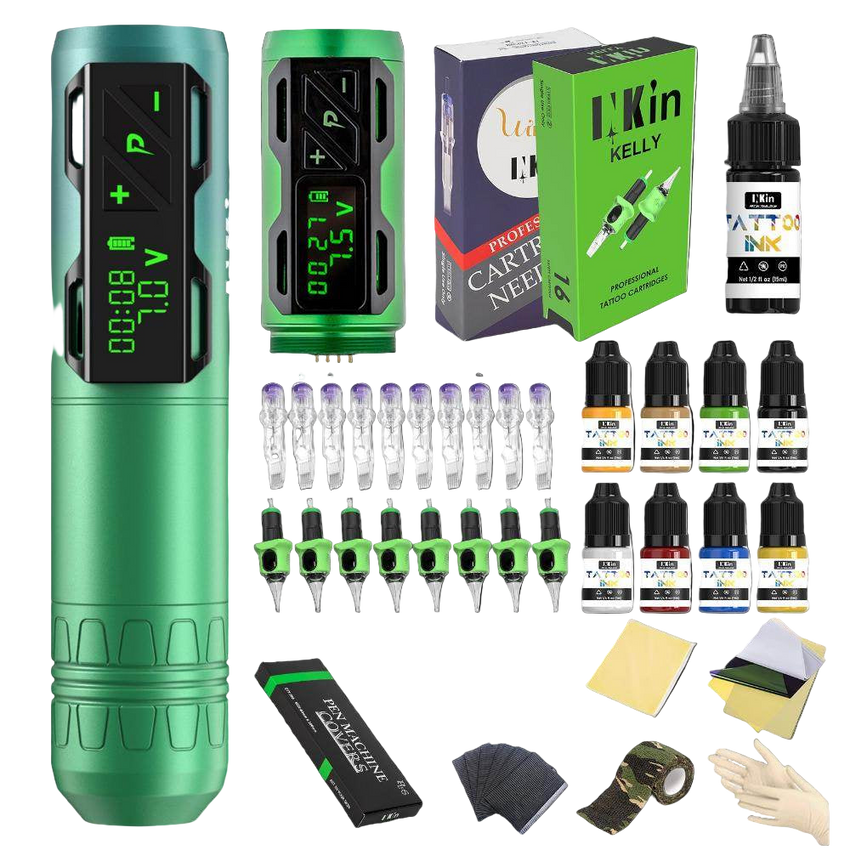 Kit completo inalámbrico de máquina de tatuar INKin CL2 con recorrido de 4.0 mm (2 baterías)