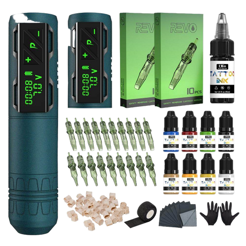 INKin CL2 Wireless Tattoo Machine Kit with 2 Batteries(Special Xmas Green)