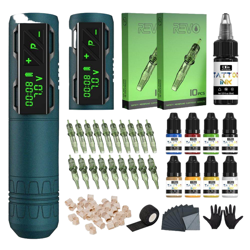 INKin CL2 Wireless Tattoo Machine Kit with 2 Batteries(Special Xmas Green)