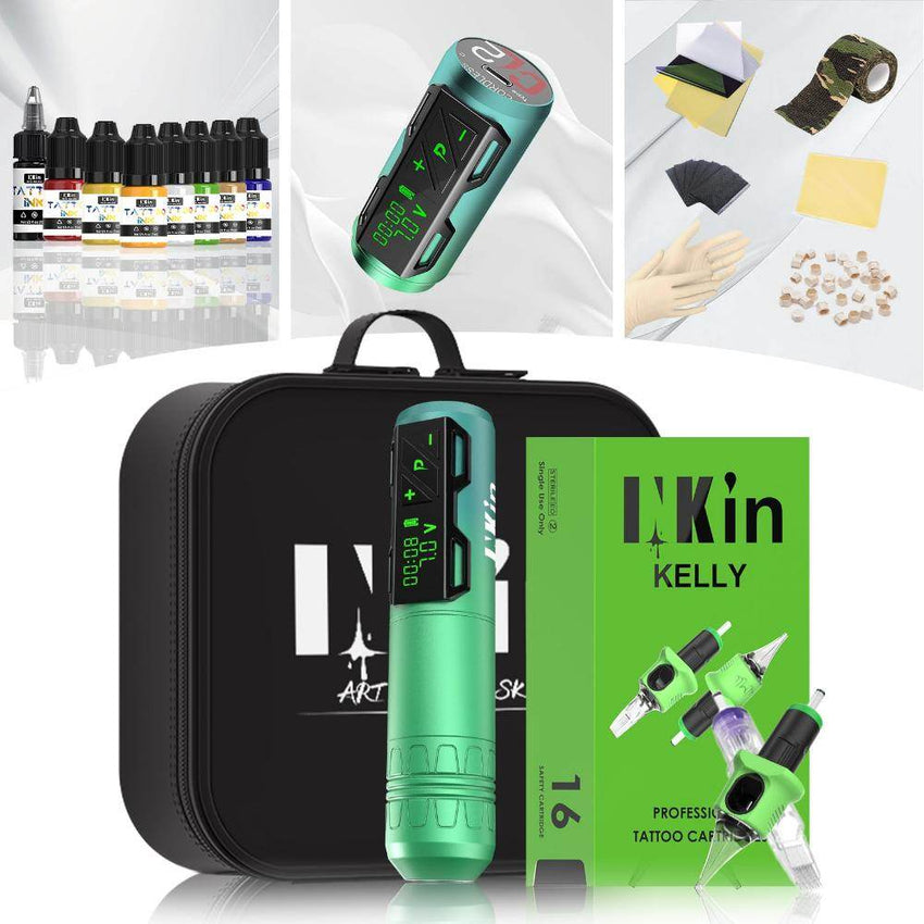 INKin CL2 4.0mm Stroke Wireless Full Set Tattoo Machine Kit Bundle (2 Batteries) - INKin Tattoo Supply