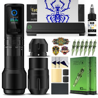 INFERNO Wireless Tattoo Machine Kit with Stencil Printer – Complete Tattoo Kit with Dual Battery, Transfer Paper, Ink & Accessories - INKin Tattoo Supply