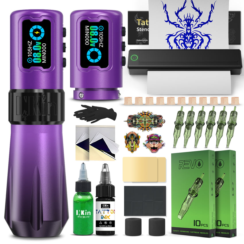 RAMPAGE Wireless Tattoo Machine Kit with Stencil Printer – Complete Tattoo Kit for Beginners & Professionals（ 4.0mm/4.5mm ）） - INKin Tattoo Supply