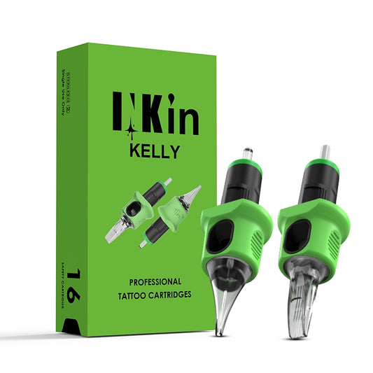 INKin Tattoo Needle Cartridges Long Taper Kelly Disposable Finger Ledge RL RS M1 RM 16Pcs
