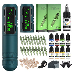 INKin Tattoo Pen Kit 1800mAh Battery CL2 Wireless Tattoo Machine for Artists with 32Pcs Cartridge Needles Professional Bundle (Special Xmas Green) - INKin Tattoo Supply