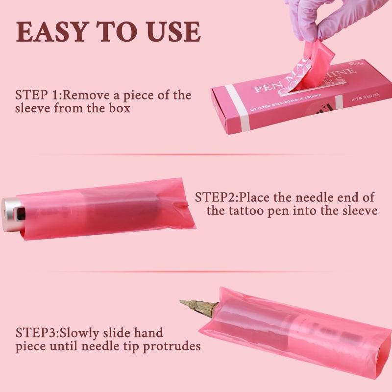 INKin Pink Tattoo Pen Type Machine Cover Bags (Large, 200Pcs) - INKin Tattoo Supply