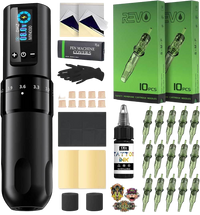 INKin Tattoo Gun Kit, Wireless Machine Pen with 2.2mm - 4.0mm Adjustable Stroke Length and 1600mAh Power Supply, Complete Set with Mixed Revo Cartridges Needles and 8Pcs Tattoo Ink