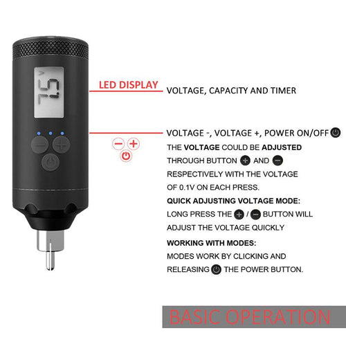 Tattoo Power Supply RCA Wireless Battery Black - INKin Tattoo Supply